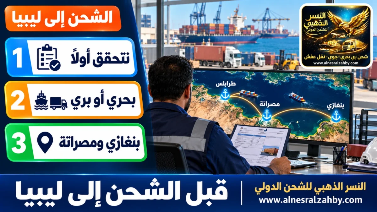 قبل الشحن إلى ليبيا — النسر الذهبي للشحن الدولي