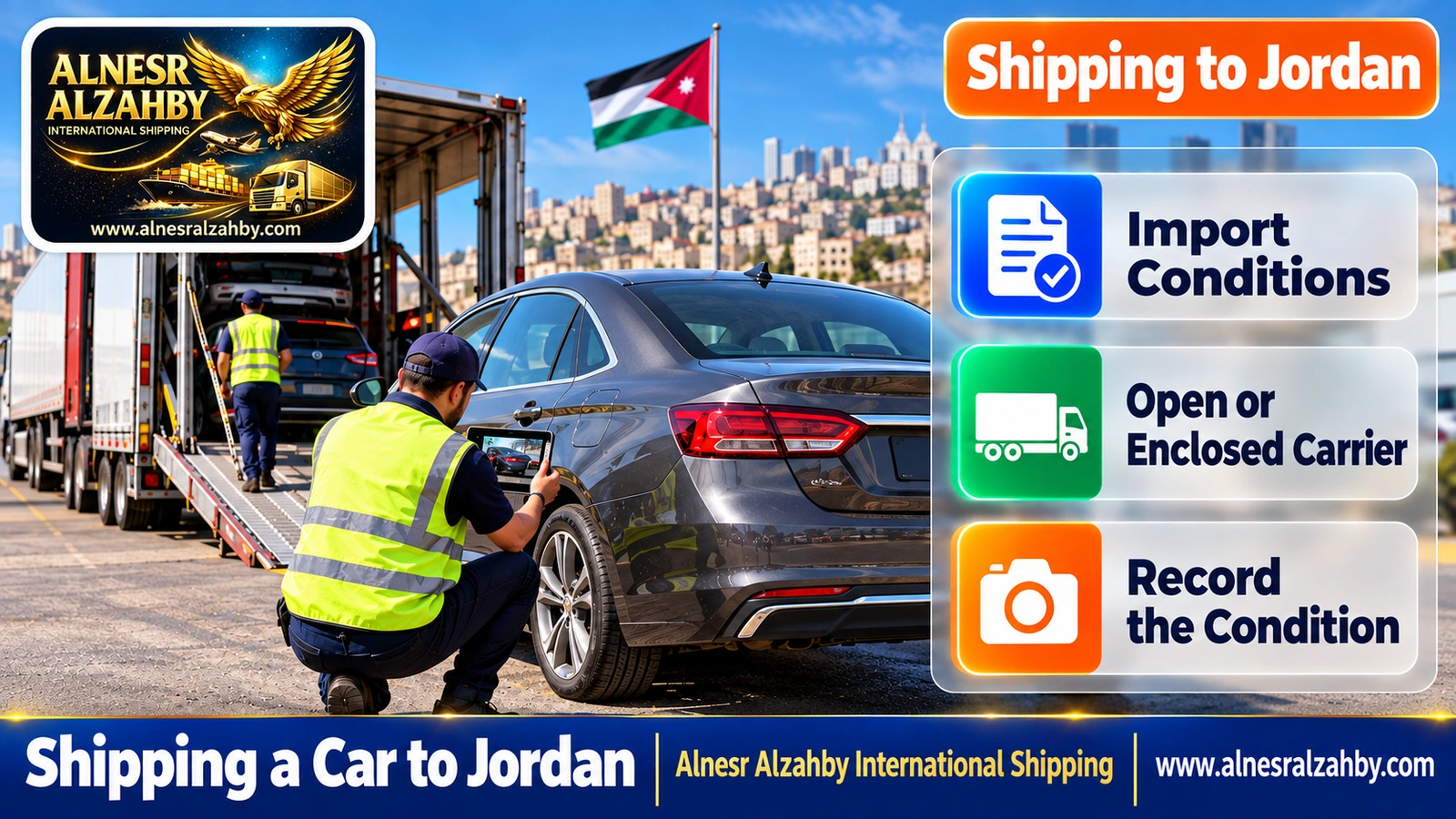Inspecting a car and photographing its condition on arrival in Amman