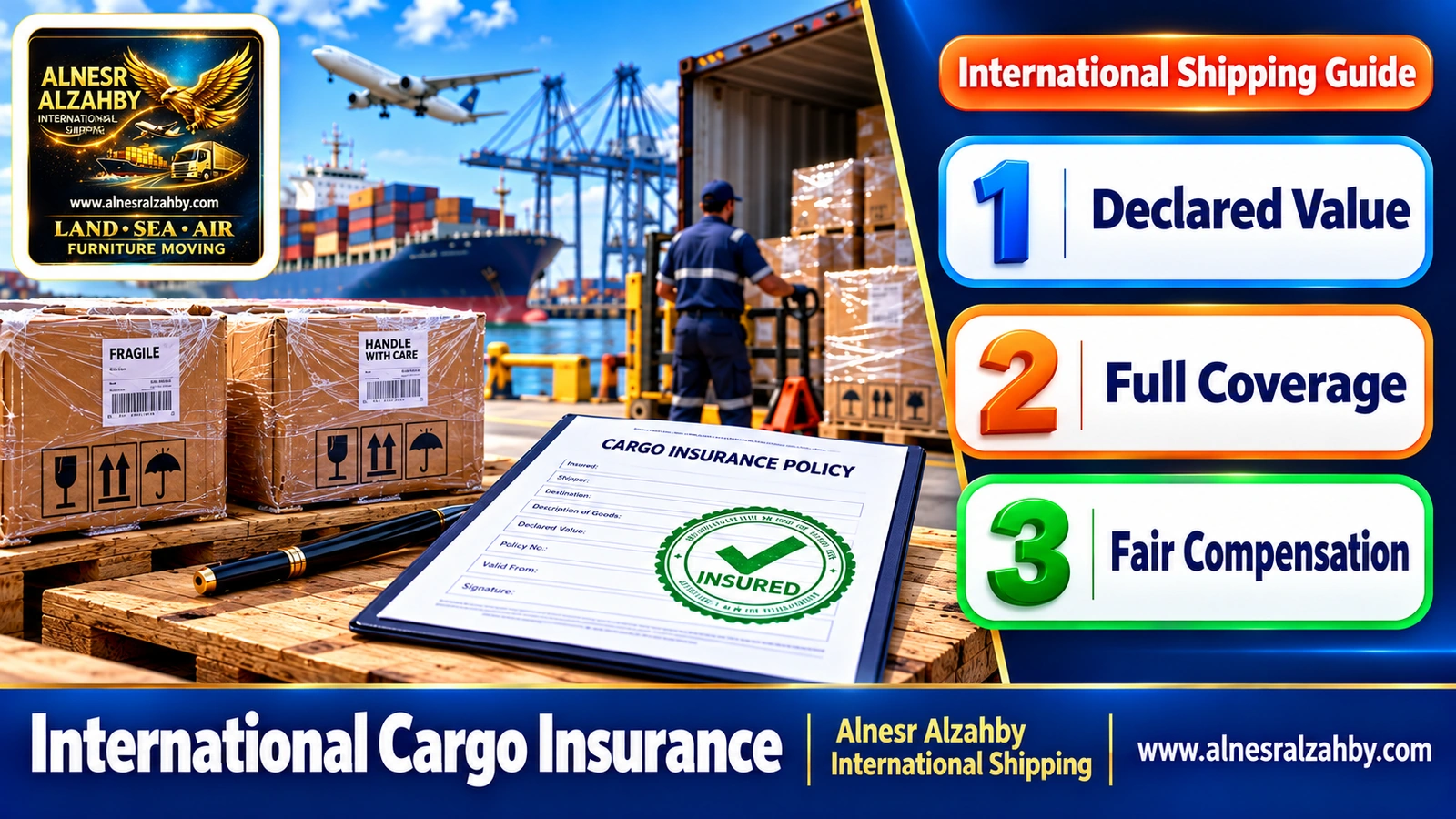 An insurance policy beside professionally wrapped boxes ready for loading
