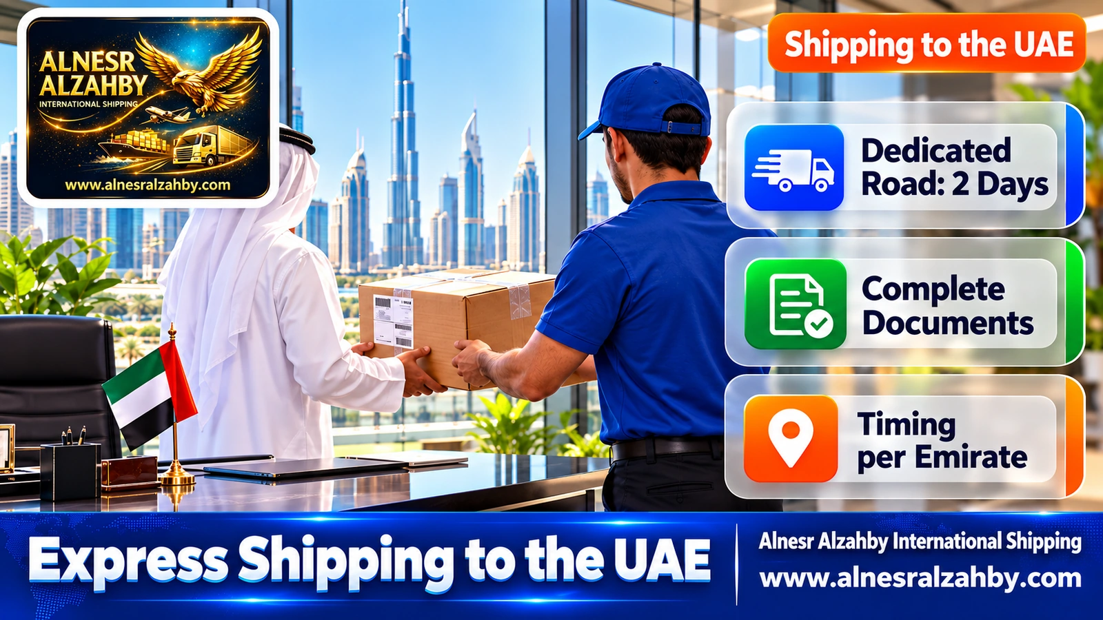 An urgent parcel delivered to an office in Dubai within one day
