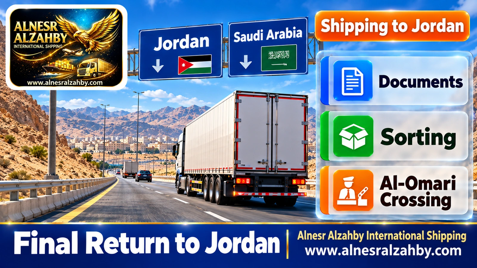 A furniture truck on its way from Saudi Arabia to Jordan along the northern road