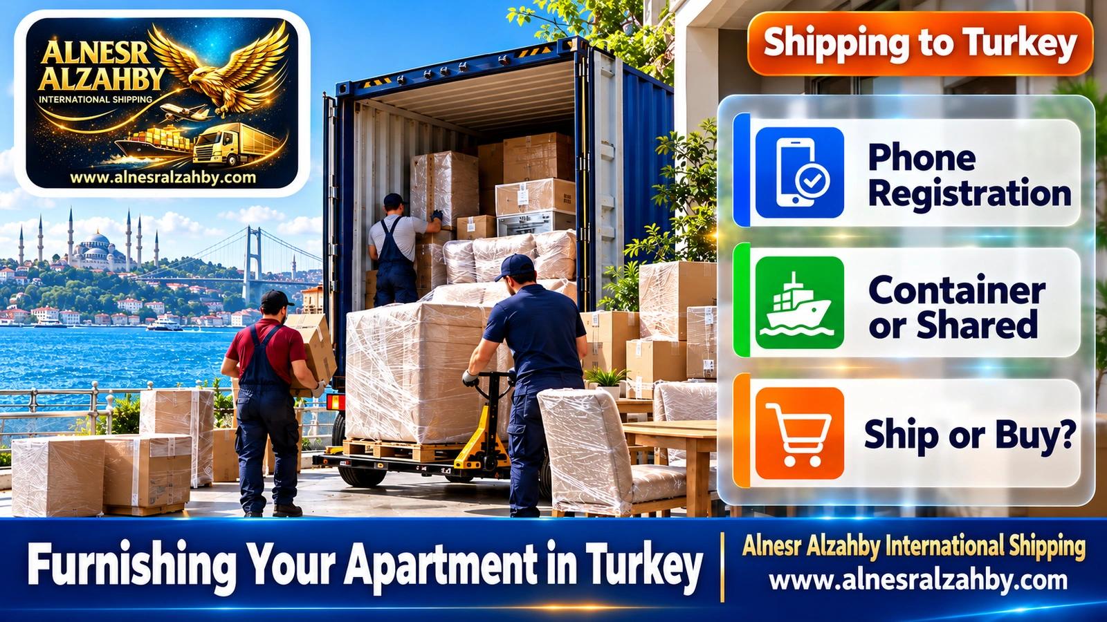 Wrapped furniture and kitchenware boxes for sea shipping to an apartment in Istanbul