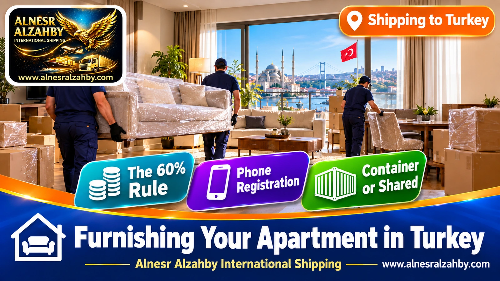 A newly furnished apartment in Turkey after the furniture arrives from Saudi Arabia