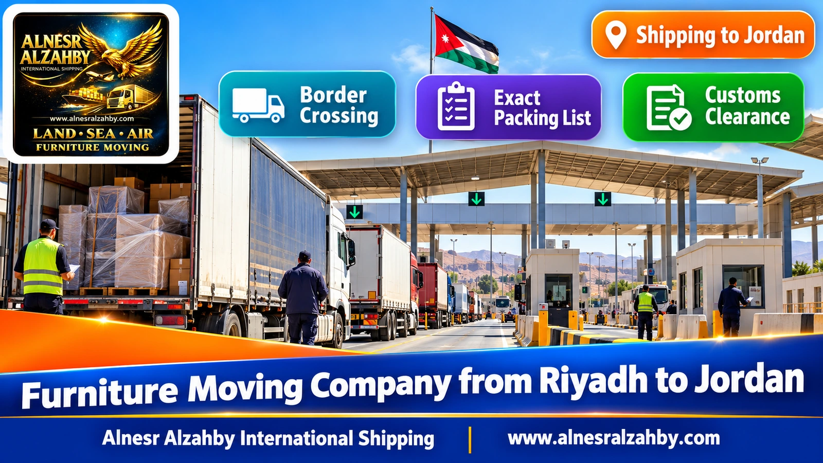 The Haditha border crossing with modern canopies and trucks in line in the morning