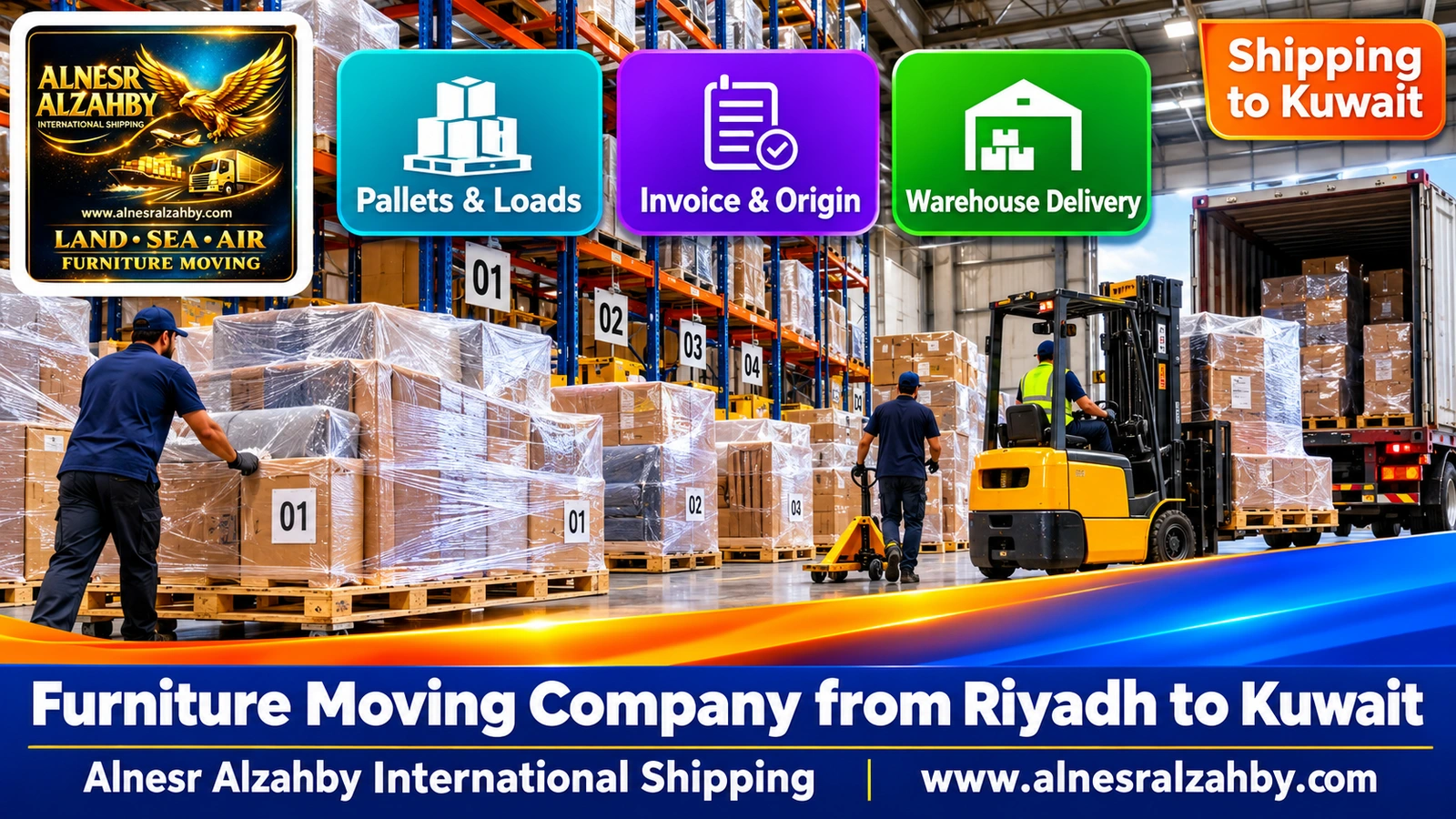 An organised consolidation warehouse with tall racks and numbered pallets