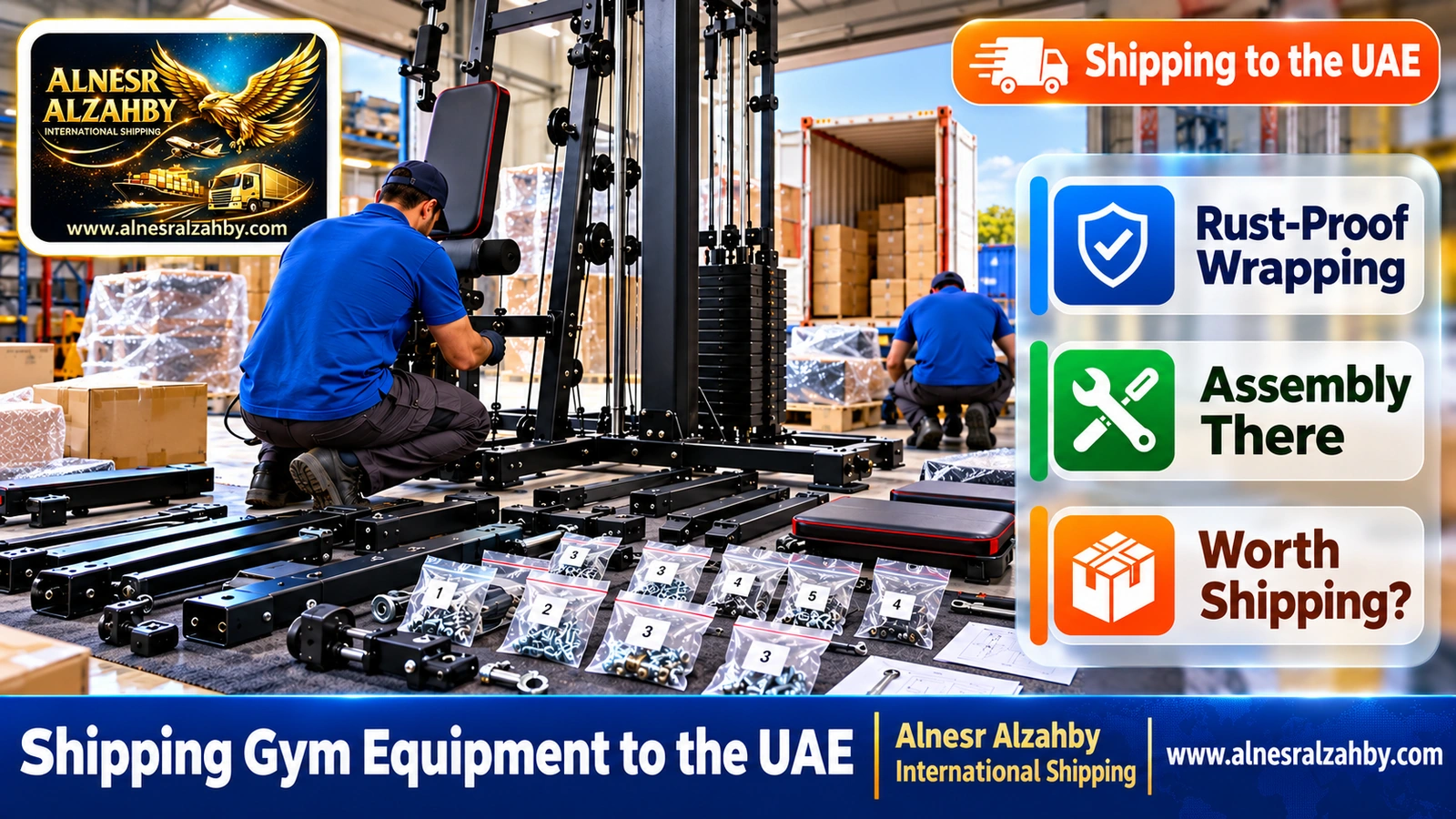 Dismantling a multi-gym and bagging its numbered parts and bolts before shipping