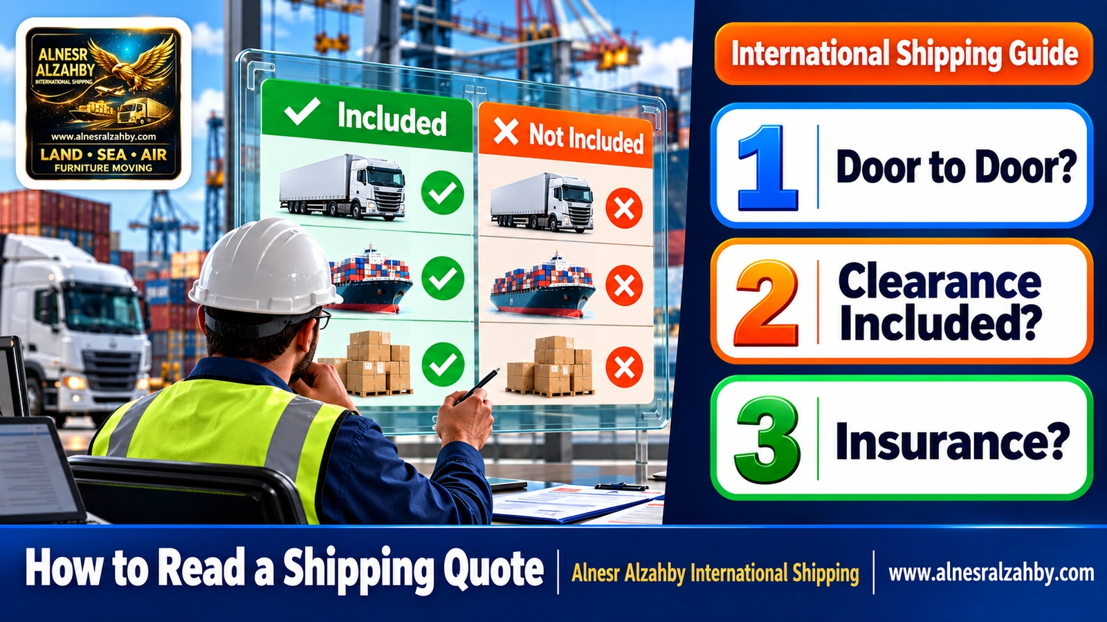 A visual comparison table between two shipping quotes: included and excluded items