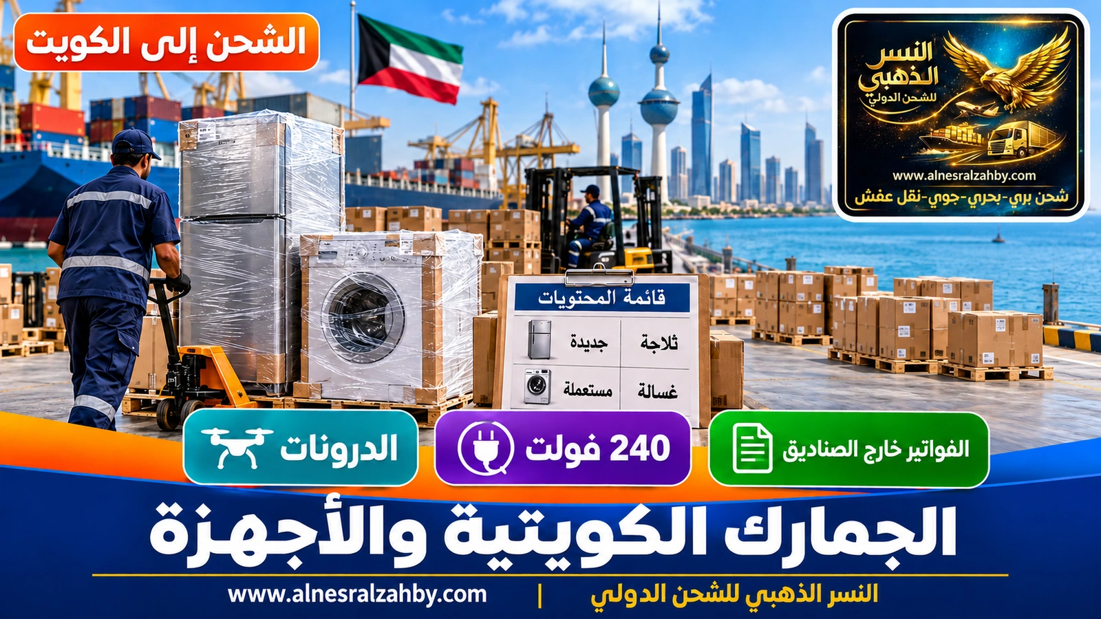 قائمة محتويات تذكر الأجهزة بأسمائها وحالتها بجانب ثلاجة وغسالة مغلفتين