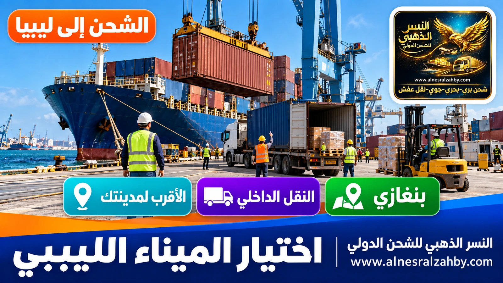 حاويات تُفرَّغ في ميناء مصراتة على الساحل الليبي