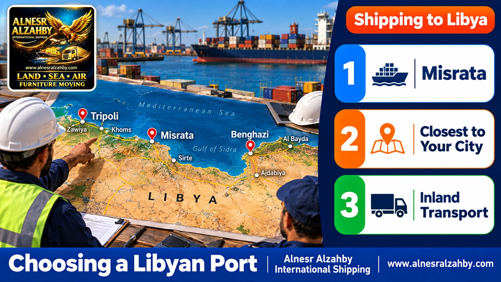 A map of the Libyan coast showing the ports of Tripoli, Misrata and Benghazi and nearby cities