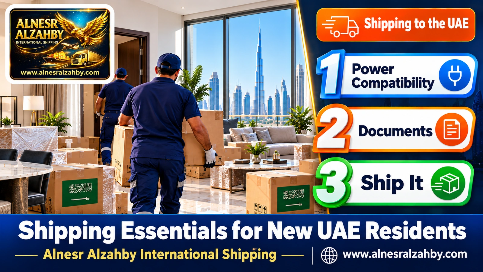 A new apartment in Dubai receiving boxes of essentials shipped from Saudi Arabia