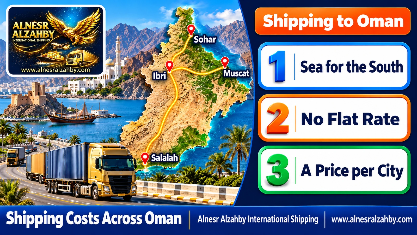 A map of Oman showing the distance gradient from Ibri to Muscat and Salalah