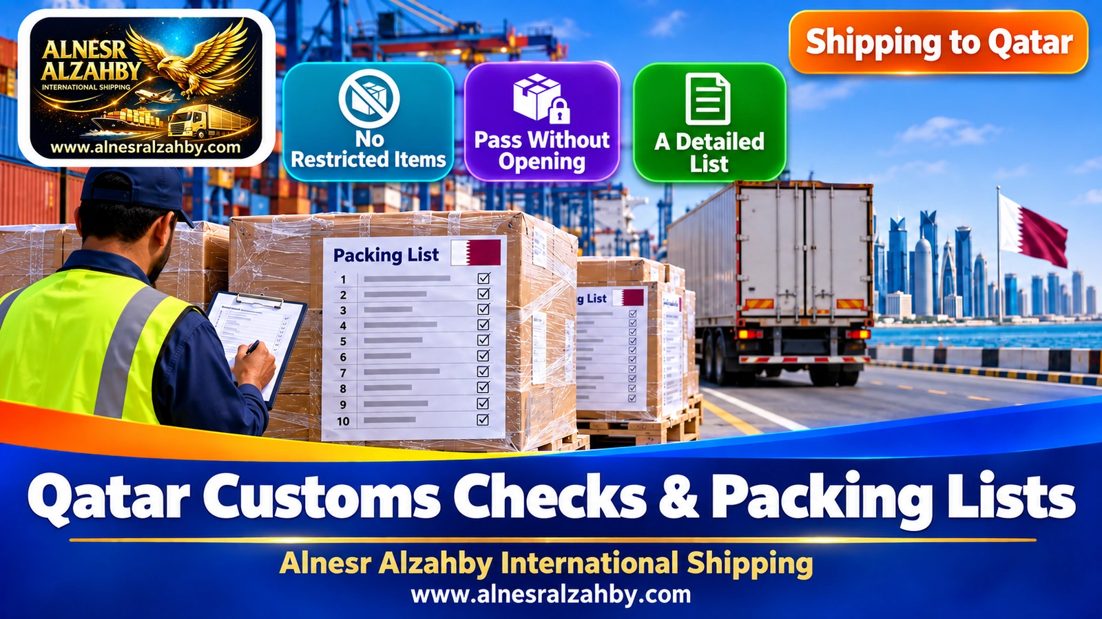 A detailed numbered packing list attached to boxes bound for Qatar