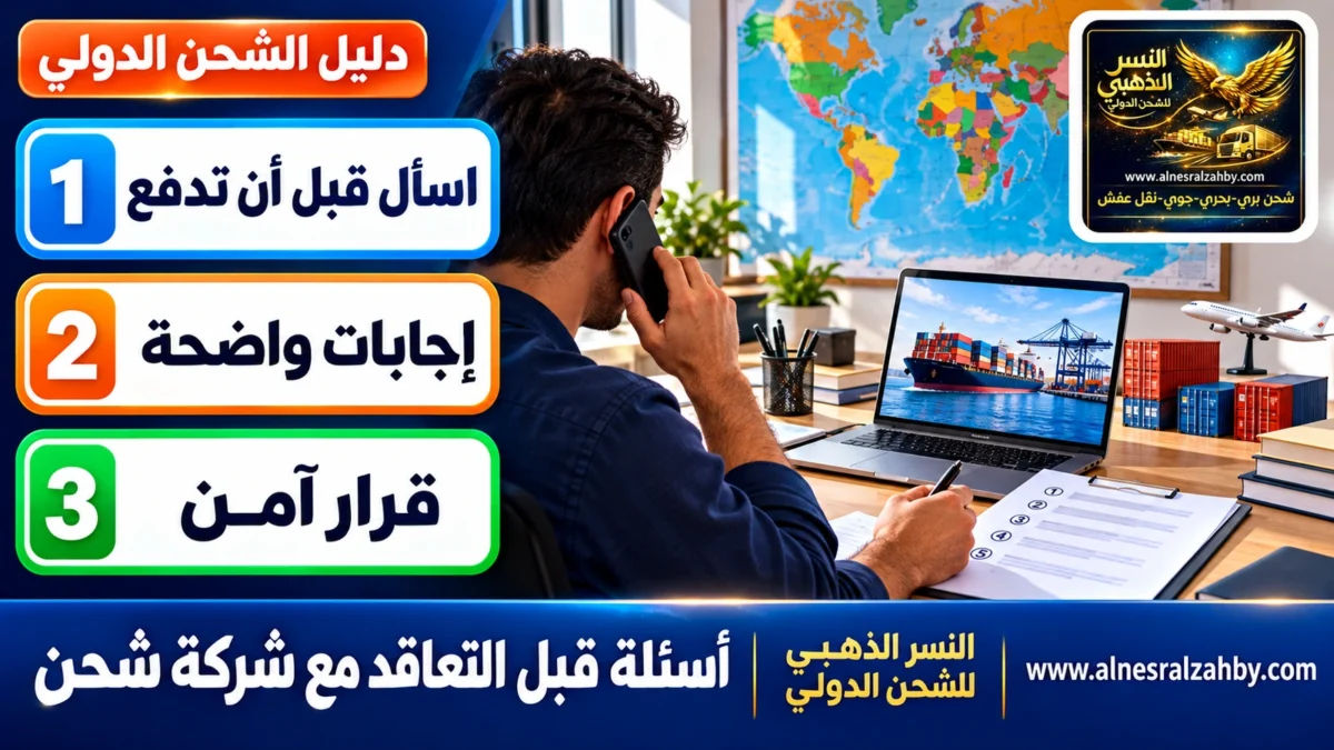 أسئلة قبل التعاقد مع شركة شحن — النسر الذهبي للشحن الدولي