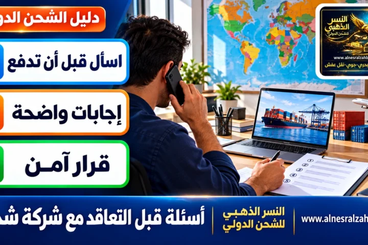 أسئلة قبل التعاقد مع شركة شحن — النسر الذهبي للشحن الدولي