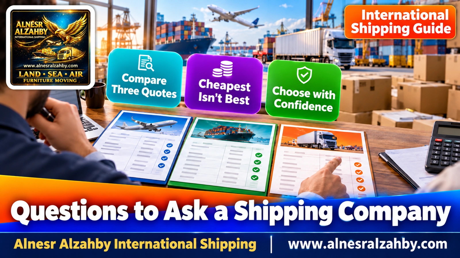 Three written shipping quotes laid side by side on a table for comparison