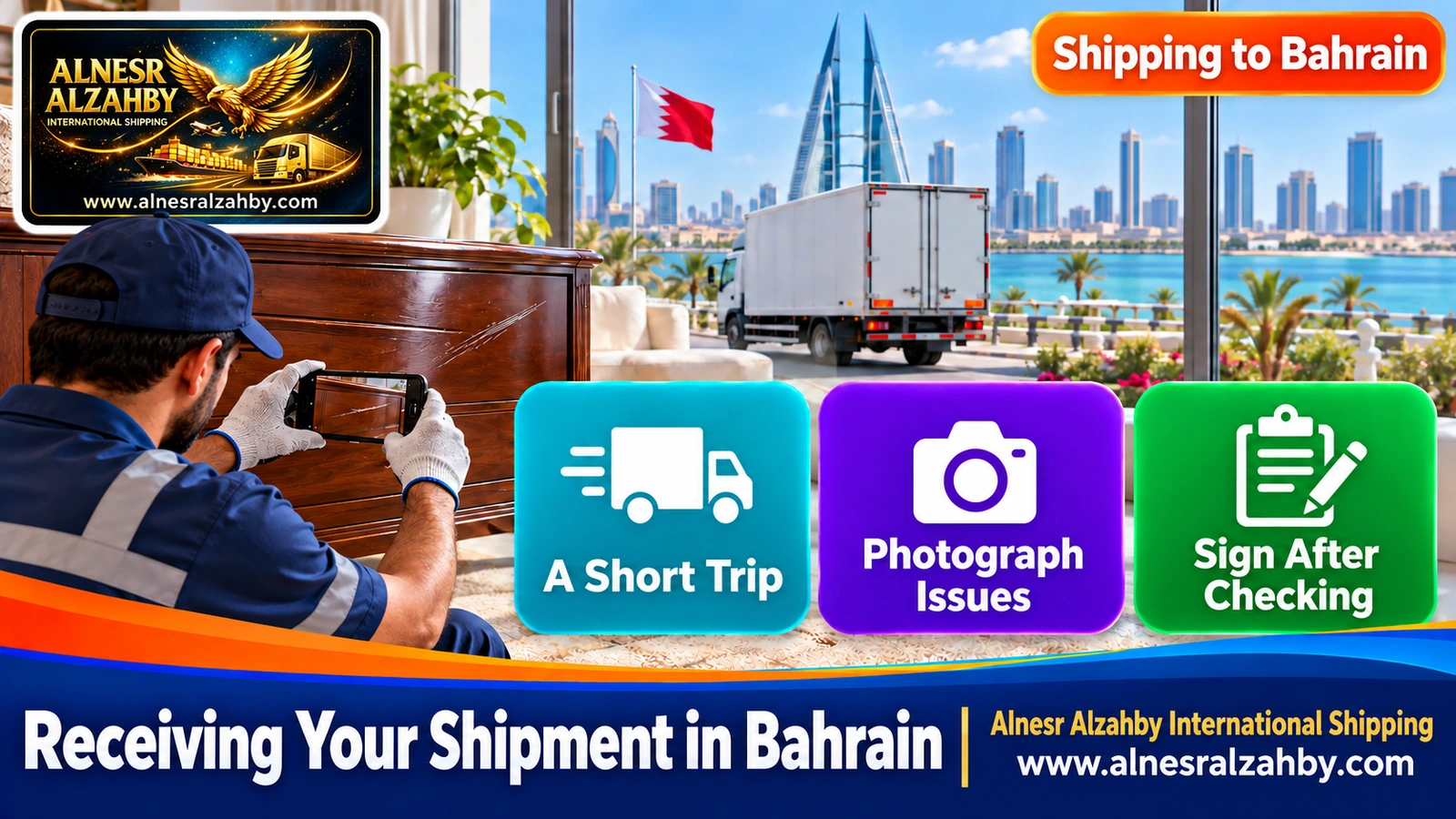Photographing a scratch on a piece of furniture after delivery in Bahrain