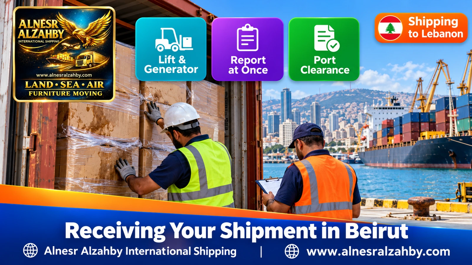 Checking sea shipment boxes for moisture signs on delivery in Beirut