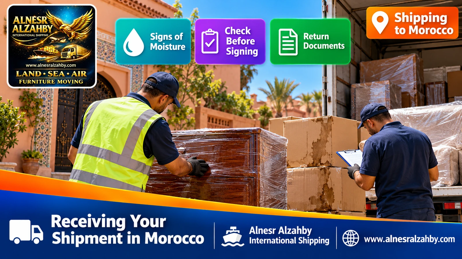 Checking furniture and boxes for moisture signs on delivery in Morocco