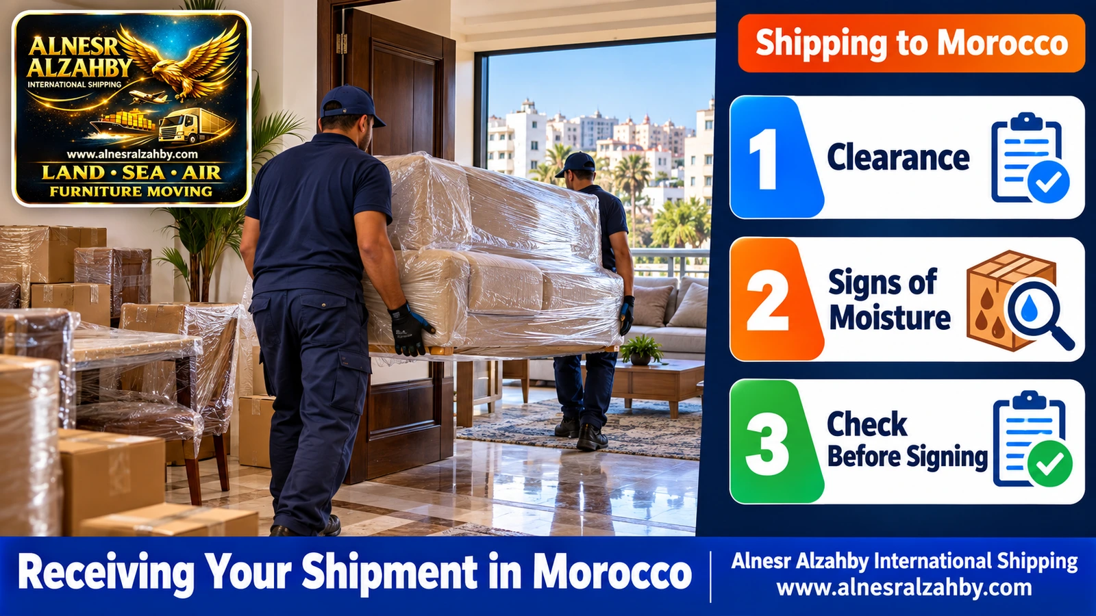 Furniture delivered to a house in Casablanca after inland transport from the port