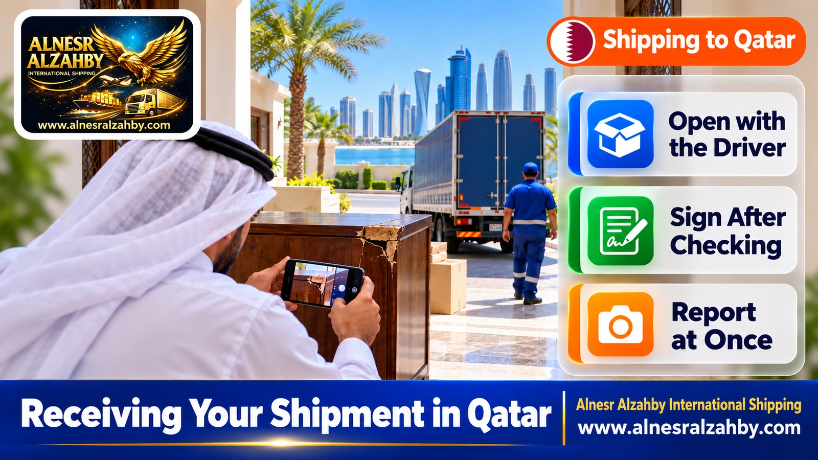 Photographing damage on a piece of furniture after delivery in Qatar