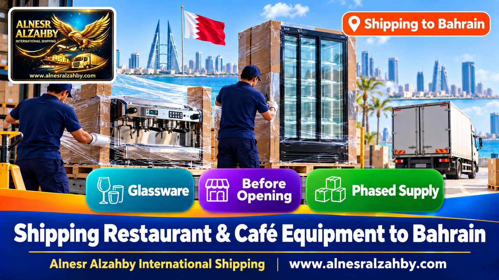 Wrapping a professional espresso machine and a display fridge before shipping to a café in Bahrain