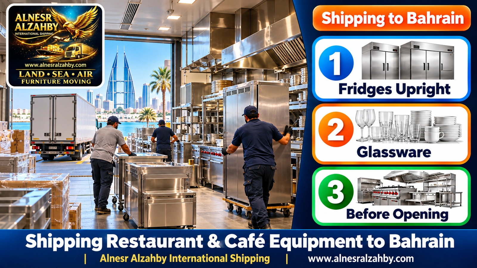 A restaurant kitchen in Manama being set up after equipment arrives from Saudi Arabia
