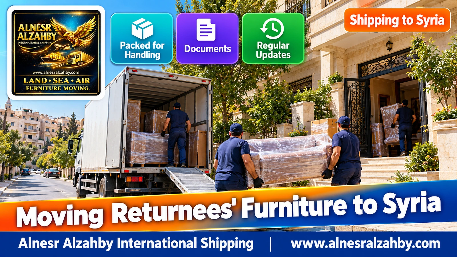 Returnees' furniture unloaded at a house in Damascus after arriving from Saudi Arabia
