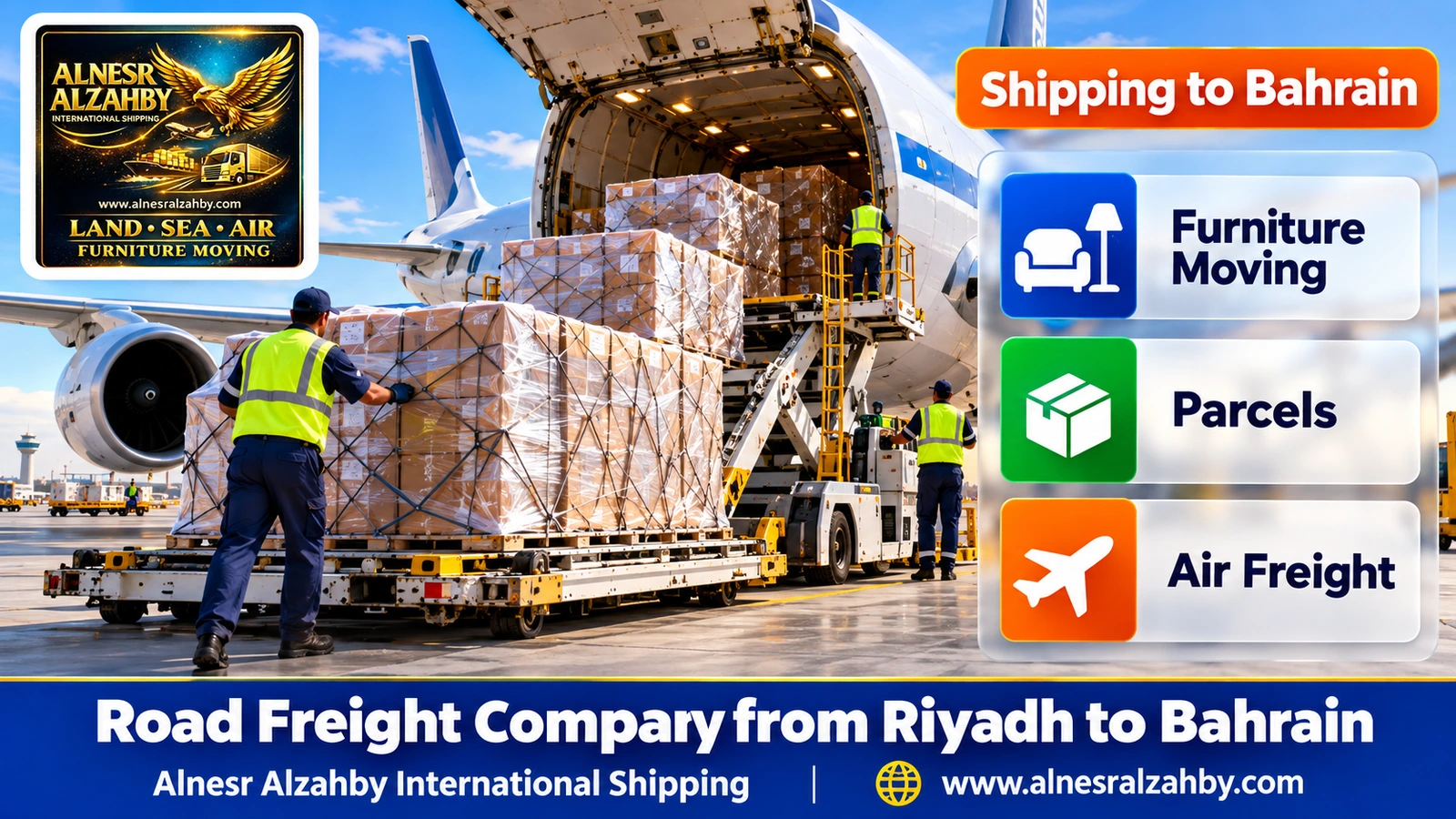 Stretch-wrapped parcels loaded onto a cargo plane on a modern apron