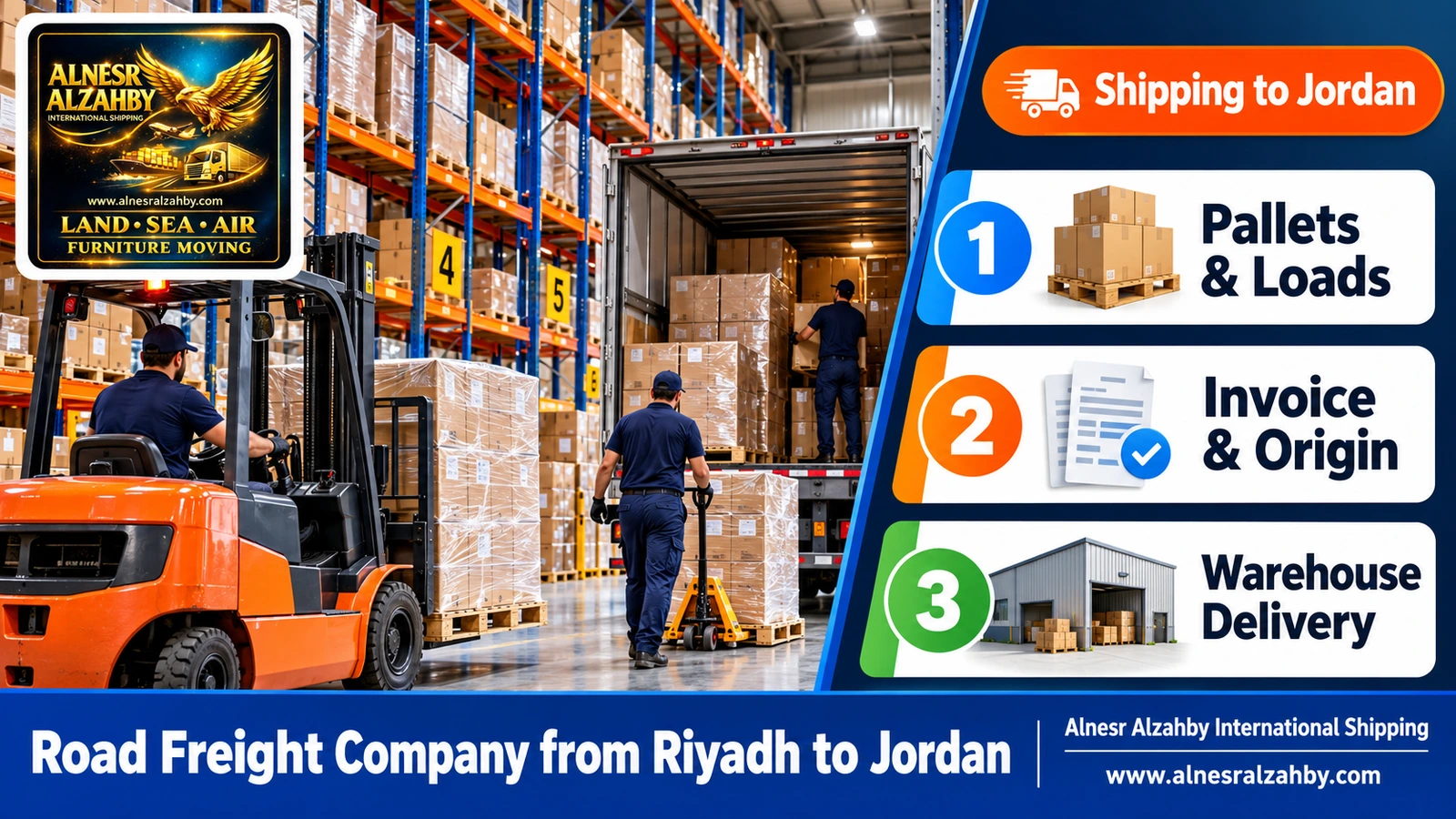An organised consolidation warehouse with tall racks and numbered pallets