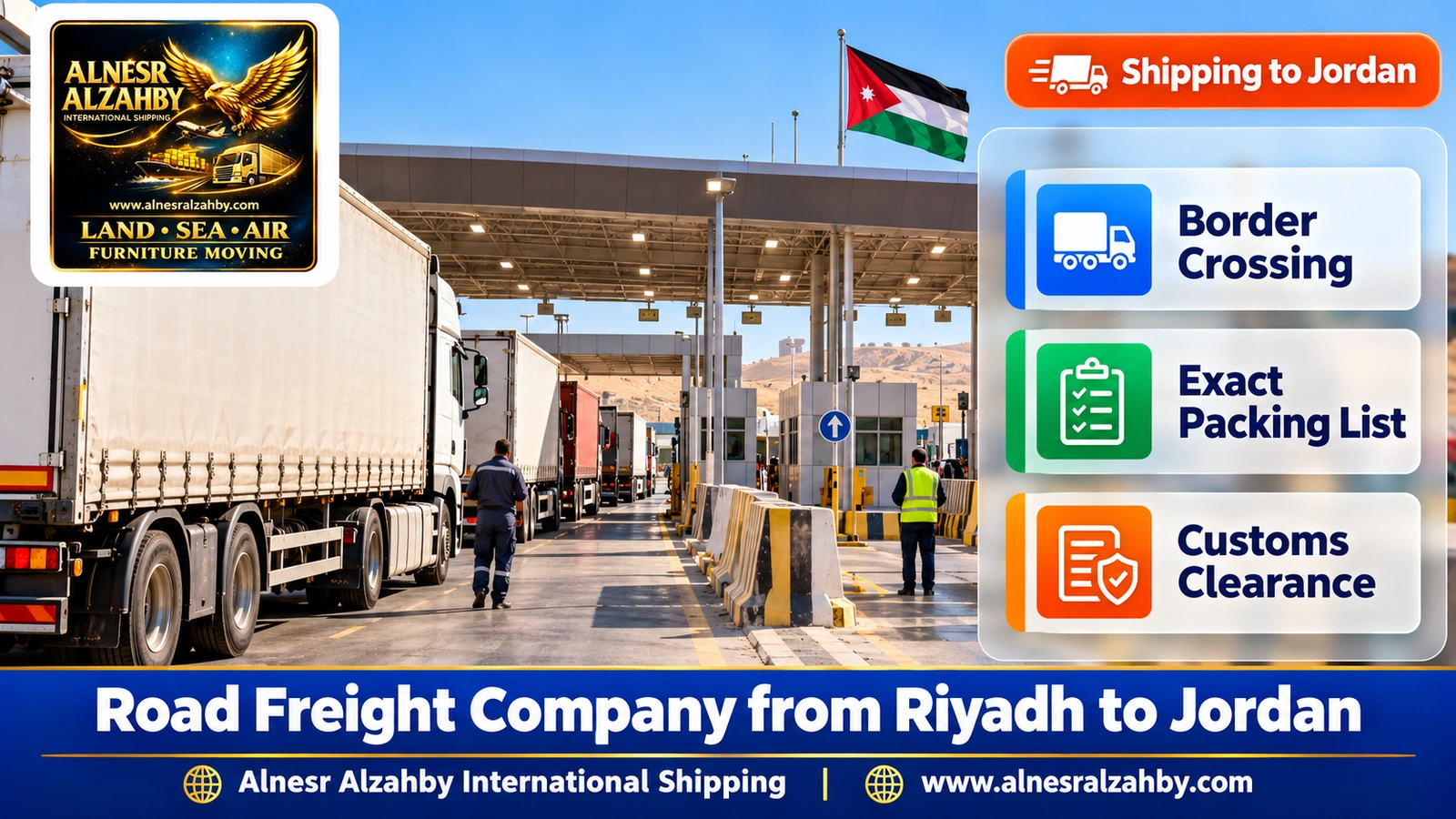 The Haditha border crossing with modern canopies and trucks in line in the morning