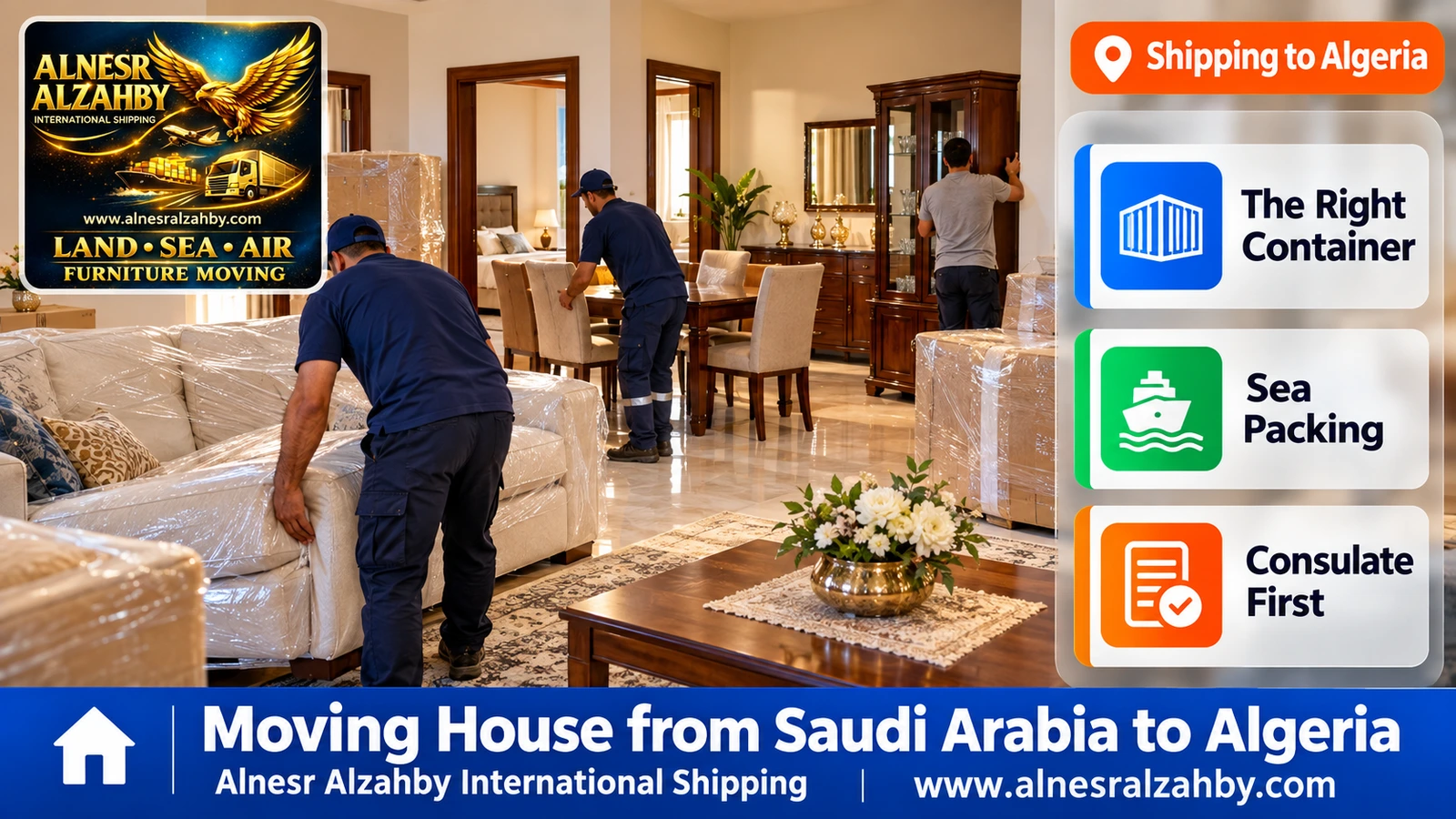 Furniture unloaded and placed in the rooms of a house in Algeria after arriving from Saudi Arabia