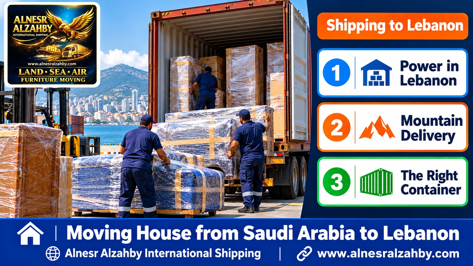 Loading furniture wrapped in moisture-resistant layers into a container bound for Beirut