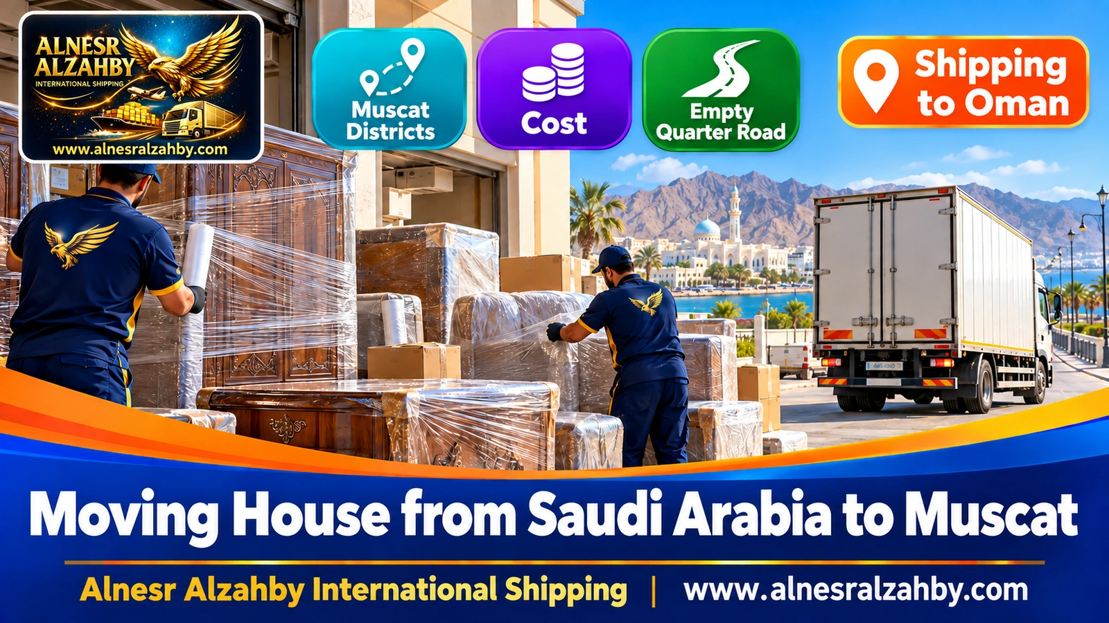 Wrapping wooden furniture in moisture-resistant layers before shipping to Muscat