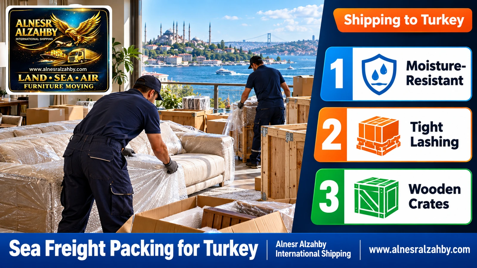 Opening boxes and inspecting furniture after it arrives by sea at an apartment in Istanbul