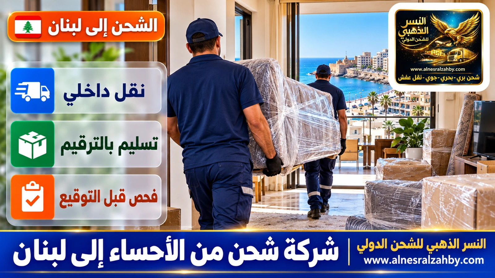 فريق يسلّم أثاثاً مغلفاً في شقة بصيدا