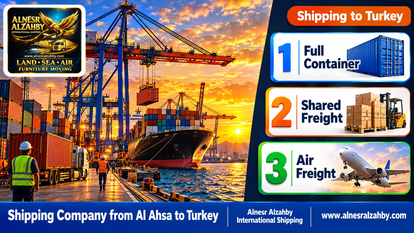 The cranes of Mersin port with colourful containers at sunset