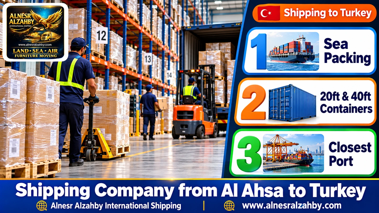 An organised consolidation warehouse with tall racks and numbered pallets