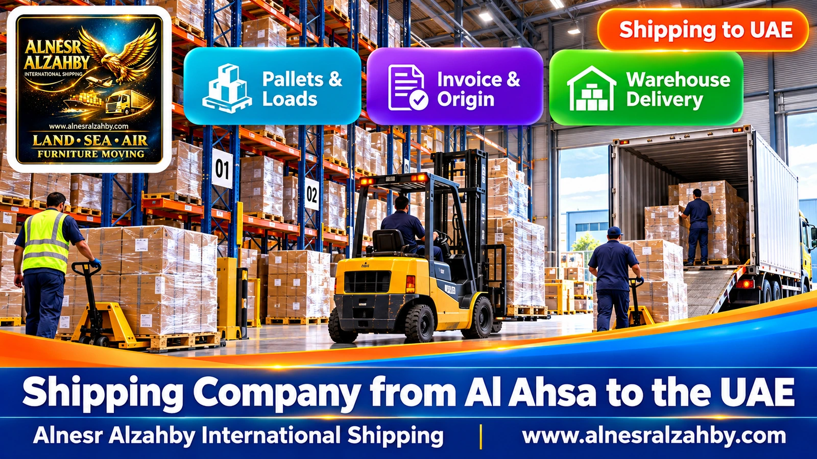 An organised consolidation warehouse with tall racks and numbered pallets