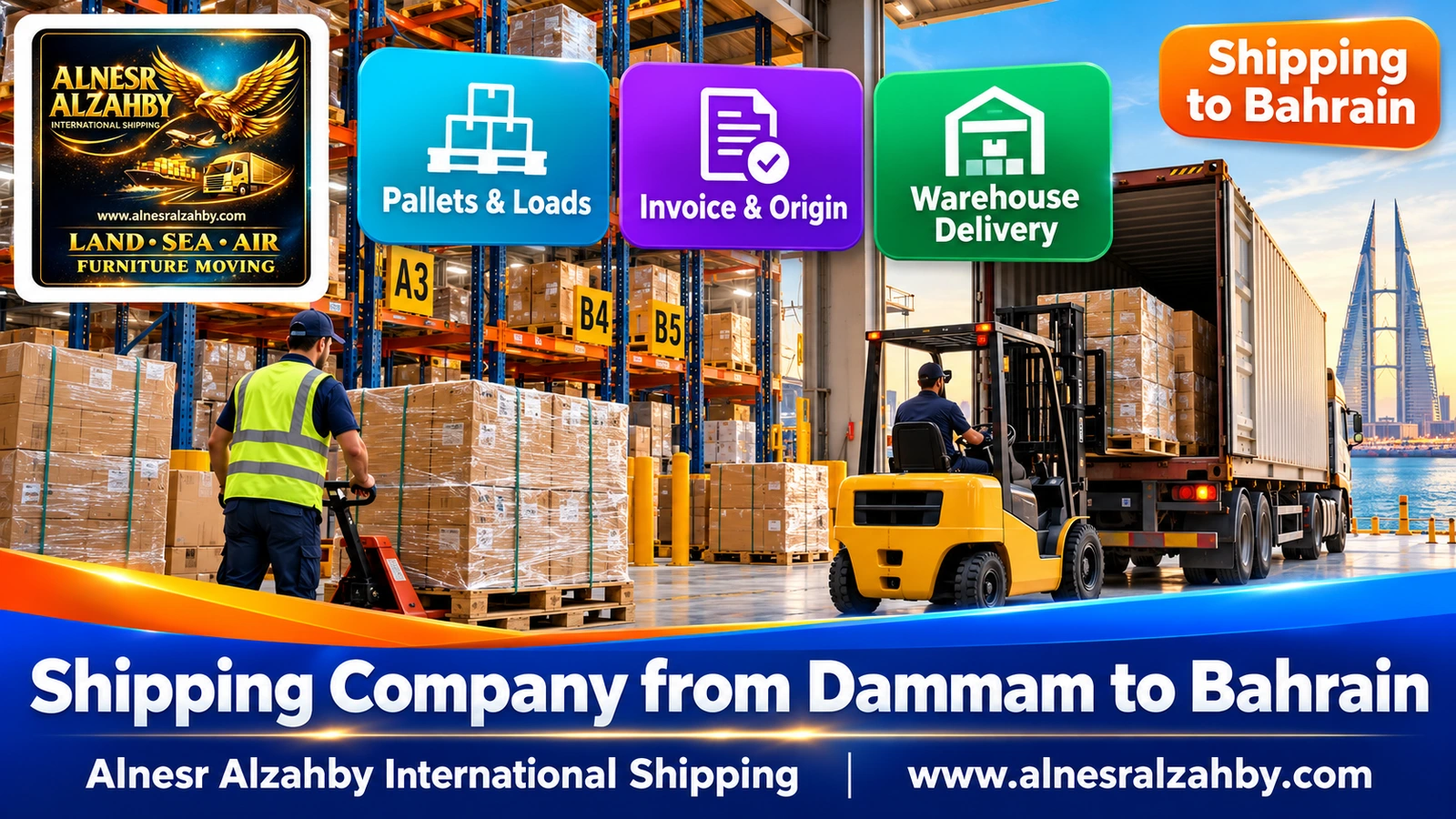 An organised consolidation warehouse with tall racks and numbered pallets