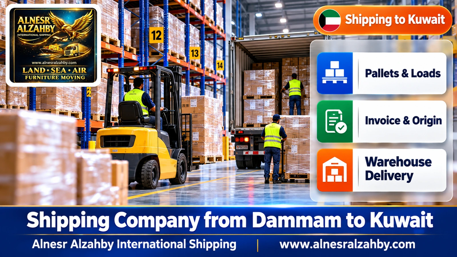 An organised consolidation warehouse with tall racks and numbered pallets