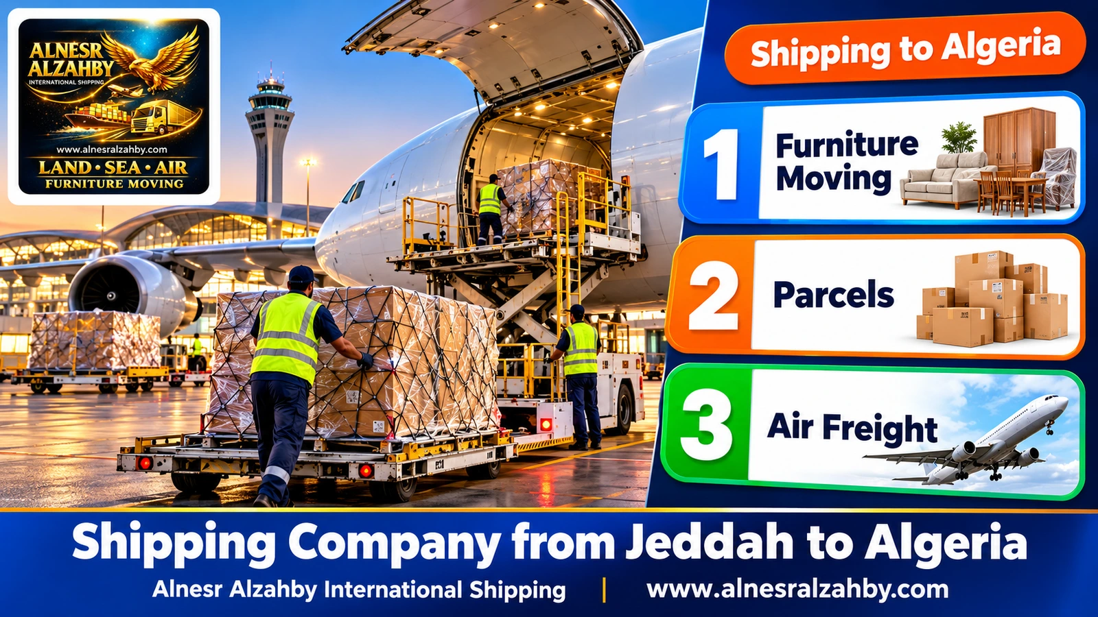 A cargo plane at King Abdulaziz Airport, Jeddah, being loaded with parcels