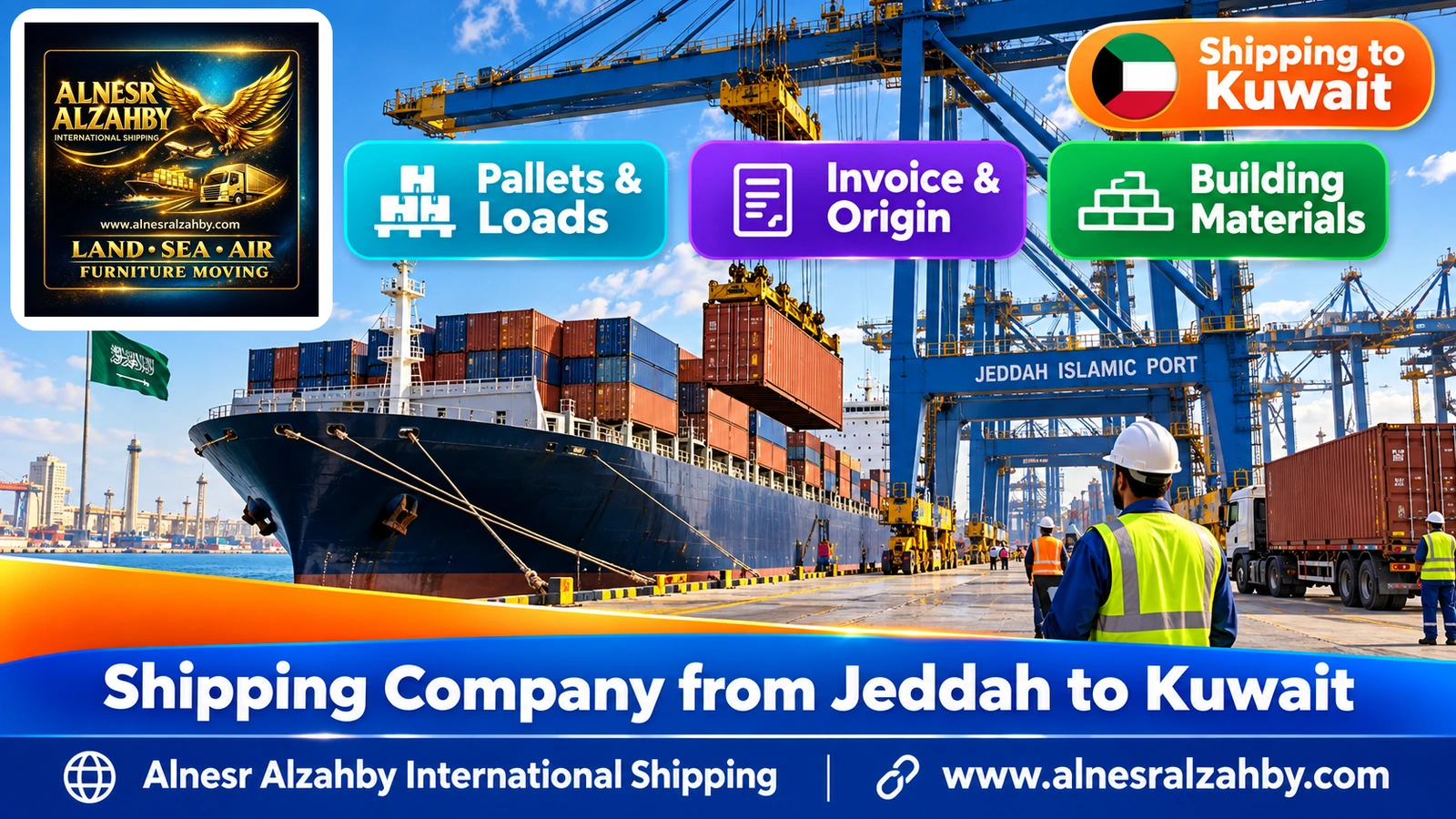 Huge cranes loading containers onto a ship at Jeddah Islamic Port