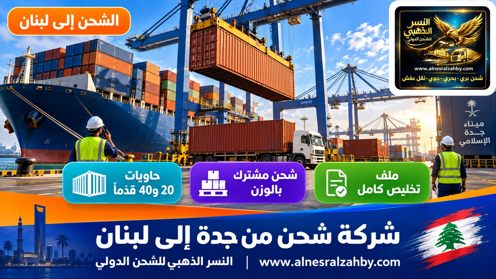 رافعات ضخمة تحمّل حاويات في ميناء جدة الإسلامي