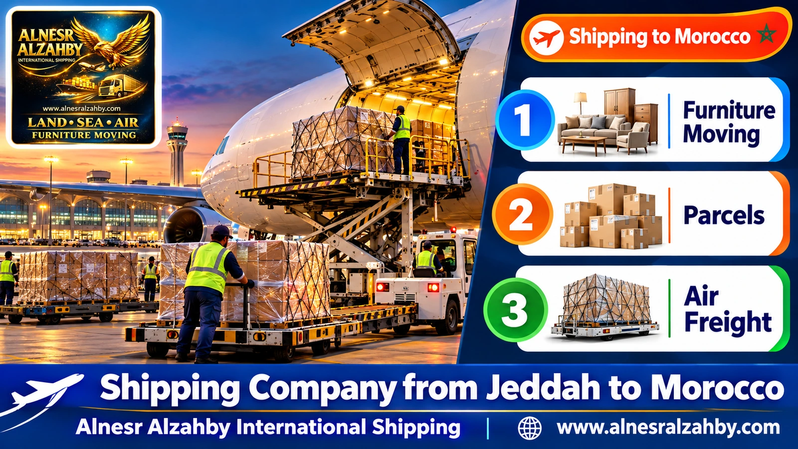 A cargo plane at King Abdulaziz Airport, Jeddah, being loaded with parcels