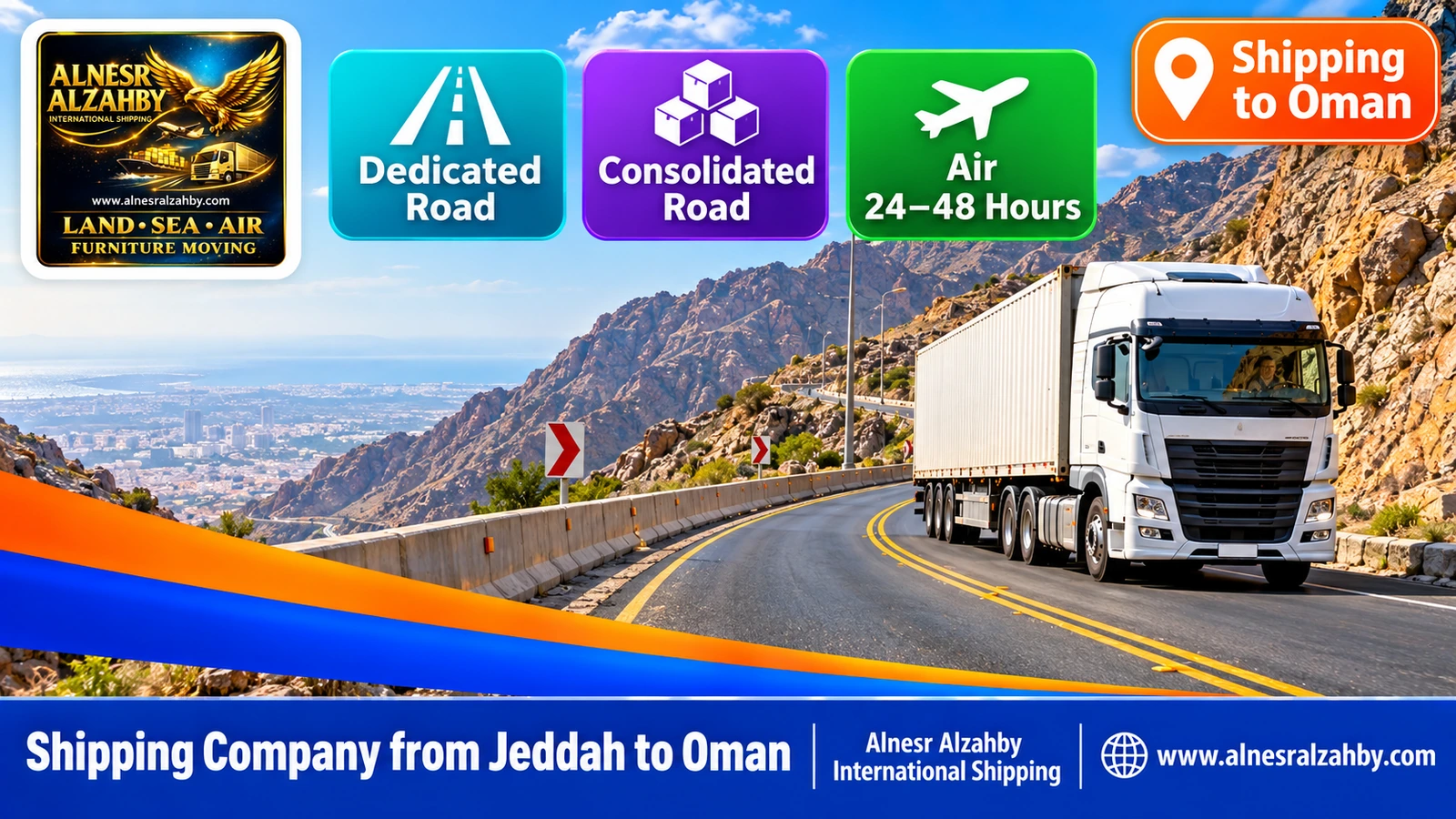 A white cargo truck on the winding Jeddah–Taif mountain road in the morning
