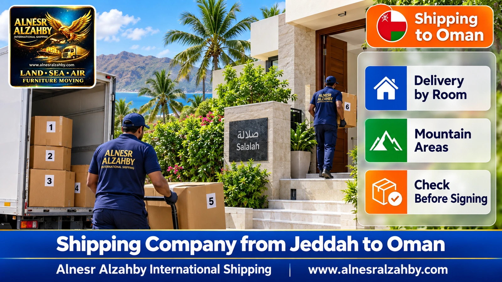 Numbered boxes delivered to a modern house in Salalah amid greenery