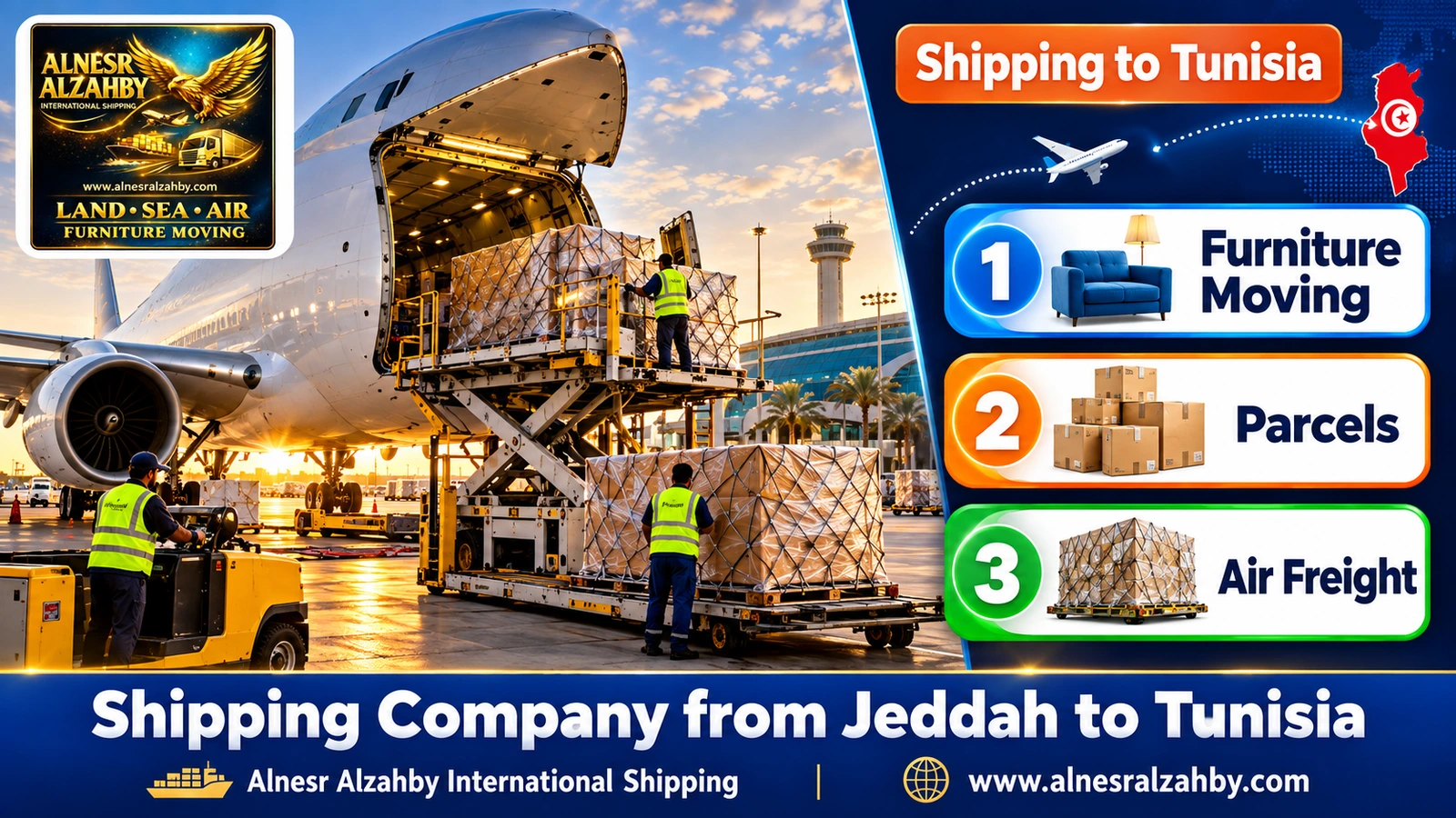 A cargo plane at King Abdulaziz Airport, Jeddah, being loaded with parcels