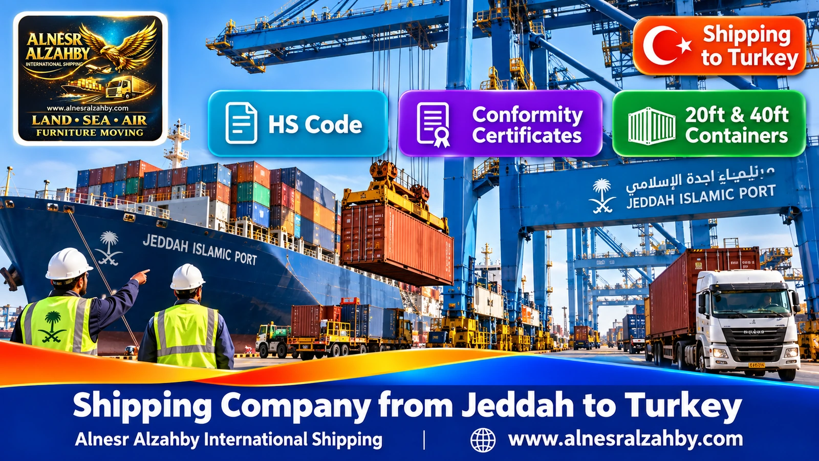 Huge cranes loading colourful containers at Jeddah Islamic Port