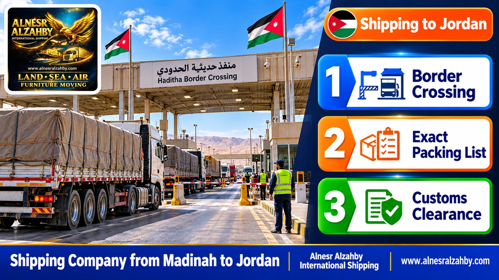 The Haditha border crossing with modern canopies and trucks in line in the morning